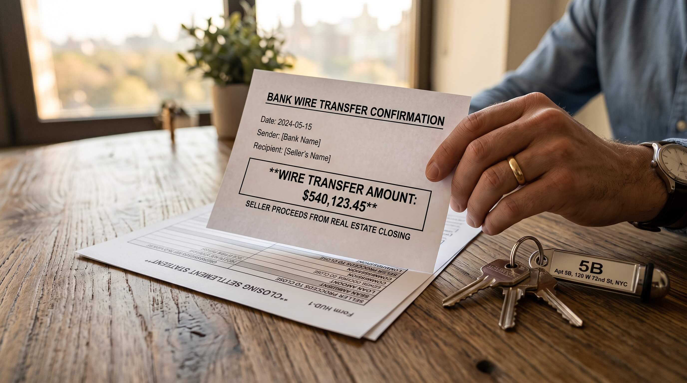NYC home seller reviewing a closing check representing net proceeds after all costs are deducted