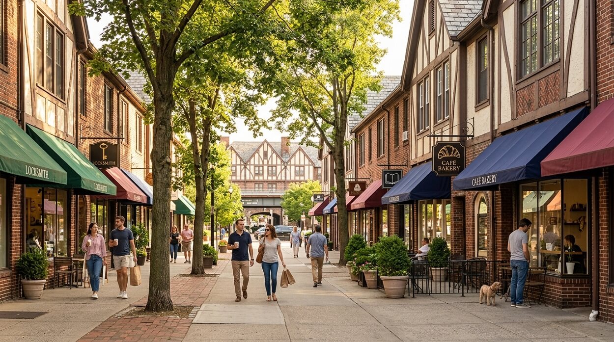 Austin Street corridor in Forest Hills Queens — safe neighborhood with express subway access